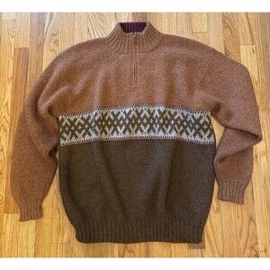 Mens Waliki 100% Alpaca Hand Loomed Brown Colors Zipper Neck Sweater Sz XL Brown
